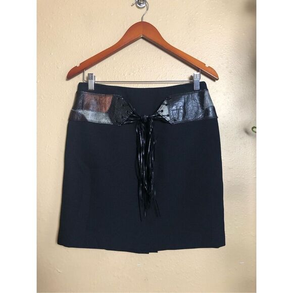 Alberto Makali Dresses & Skirts - Alberto Makali Black Skirt Size 10 – Metallic Leather Patchwork Waist